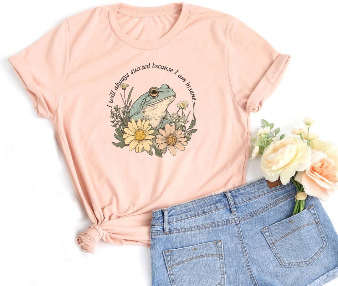 Funny Floral Frog T-shirt: Cottagecore I Will Always Succeed