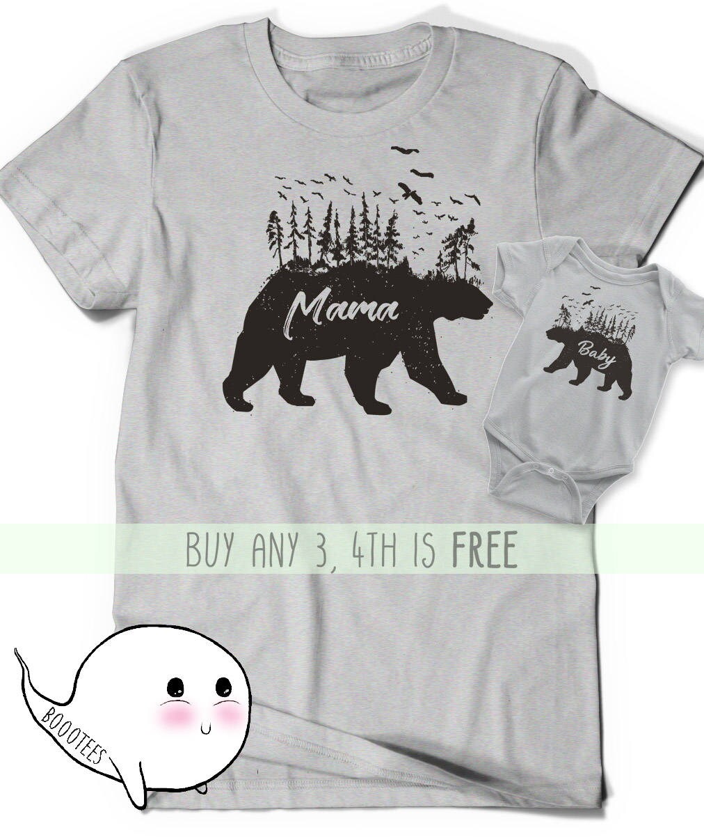 Mama Bear Baby Matching Shirts Pregnancy Announcement Shirt T Shirt Tee Infant Toddler Child Kid Gift New Mom Baby Shower and me Momma Mommy