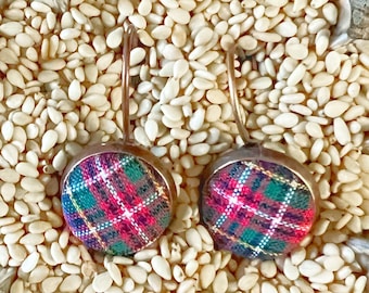 Red Plaid Earrings, Leverback earrings, dangle earrings, Scottish Jewelry, Gift for Her, Drop Earrings, Wedding Earrings, Statement Earrings