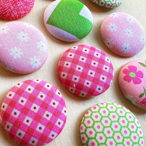 Pink Flower Fabric and Metal Buttons for Handmade Crafts and Sewing Projects