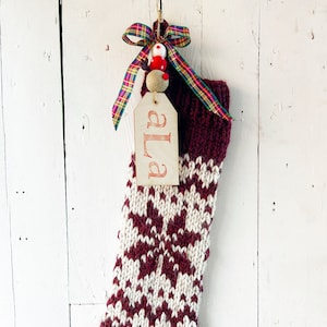 Chunky Knit Fair Isle Stocking with Red Snowflake - Personalized Family Christmas Stocking