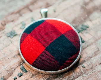 Buffalo Plaid Pendant Necklace - Handmade Statement Jewelry for Wedding or Gift