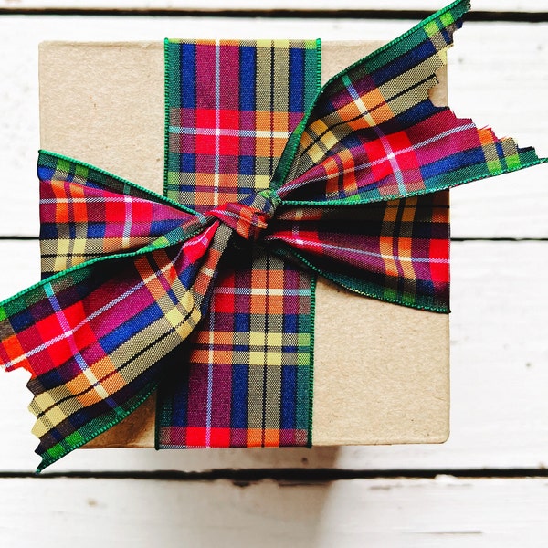 Buchanan Tartan Ribbons - 5 yds Various Widths - Scottish Christmas Plaid Craft Supplies Wedding Decor