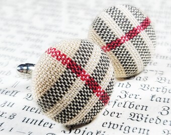 scottish cufflink gold bronze and silver Camel tartan cufflinks wedding accessories black red and light brown fabric cuff links