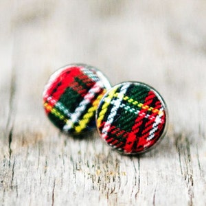 tiny stud earrings plaid earrings blue plaid stud earrings simple earrings small earring studs gift for her tartan plaid earring studs
