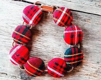 Chunky Red Plaid Bracelet - Wallace Tartan Jewelry - Link Bracelet for Women - Scotland Gift