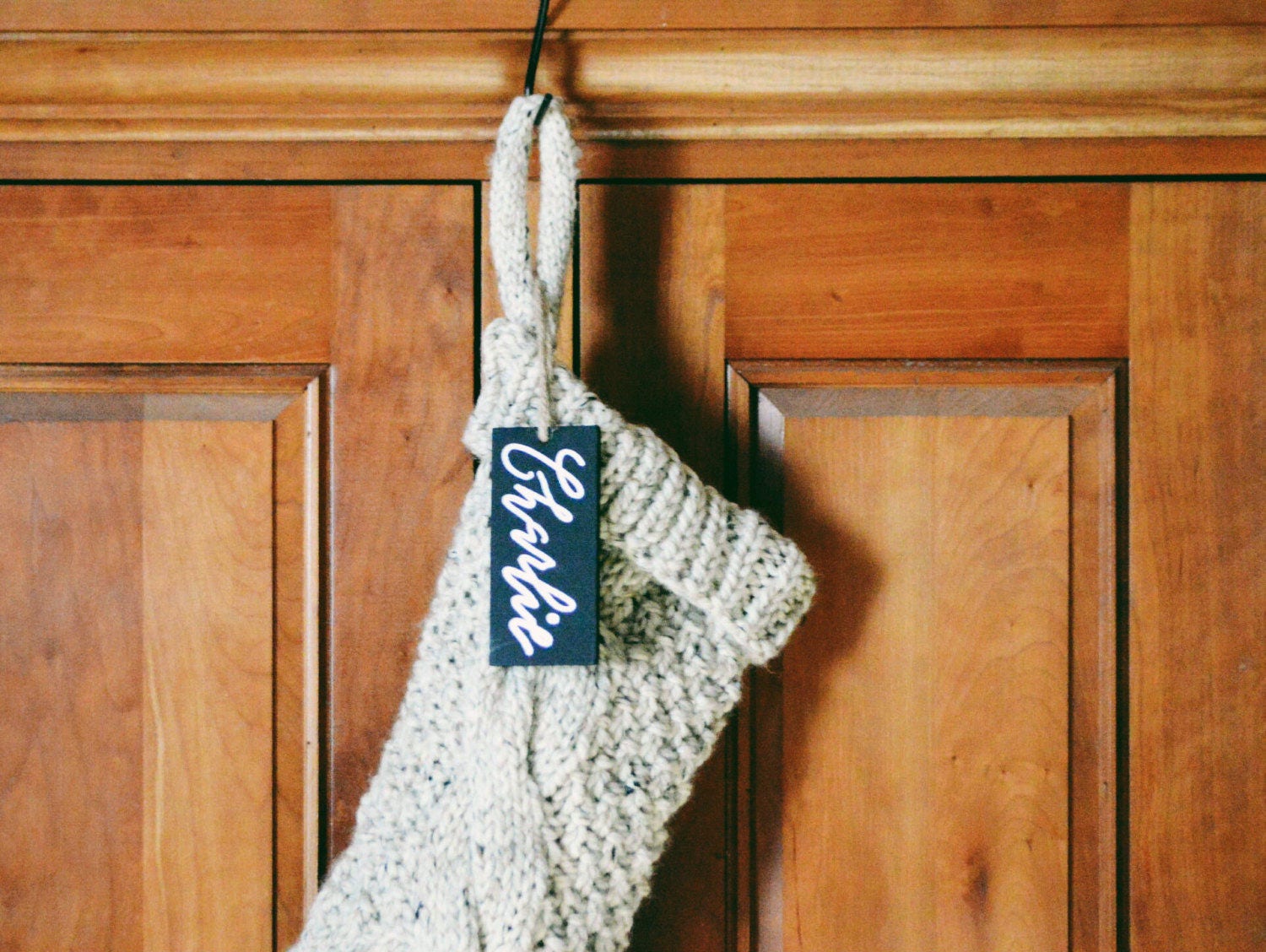 cream knitted christmas stocking