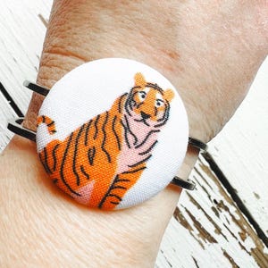 Cincinnati Fan Bracelet: Bold Tiger Print Hinged Bangle with Custom Metal Options