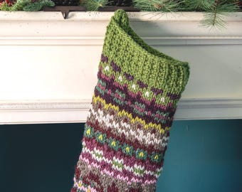 Fair Isle Wool Stocking | Hand-Knit Personalized, Monogrammed Mantel Decor | Medium-XL Sizes