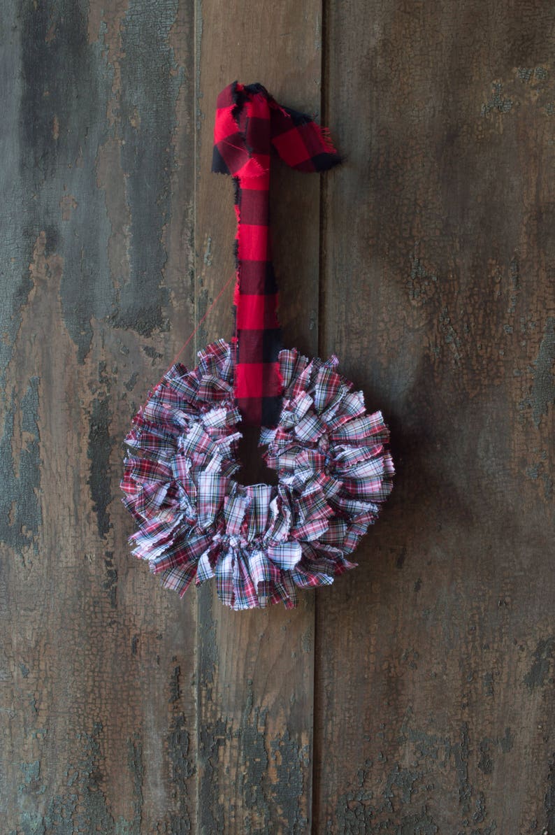 small plaid wreath stewart dress tartan rag wreath rustic farmhouse decor year round wreath plaid farmhouse wreath small window wreath