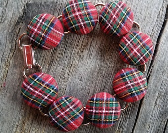 Chunky Link Silver Bracelet - Stewart Royal Tartan Jewelry - Plaid Bracelet for Women - Scotland Gift