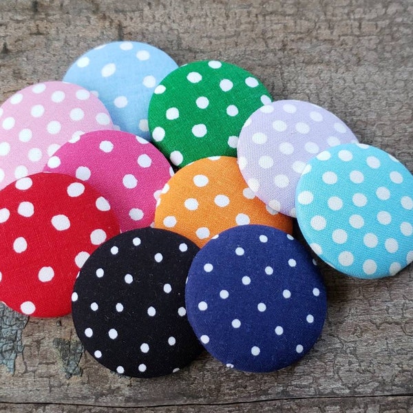 rainbow polka dot buttons, large polka dot buttons, round buttons, shank buttons, rainbow decorative buttons, colorful sewing notions