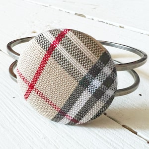 Scottish Tartan Plaid Bracelet - Chunky Brown Hinged Bangle