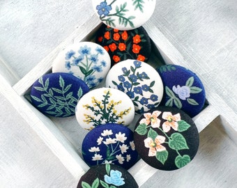 Blue Flower Craft Button Lots, Button Craft Supplies, Scrapbooking Boho Buttons, Rifle Paper Fabric Buttons, Handcrafted Metal Buttons