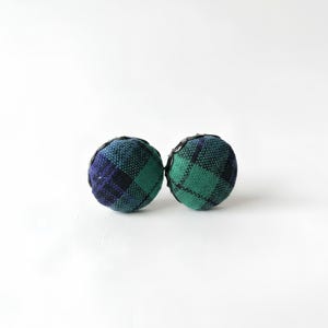 Black Watch Tartan Button Stud Earrings | Bronze Plated Posts | Handmade Scottish Gift
