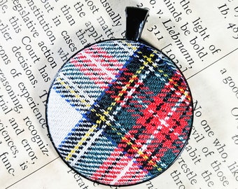 Stewart Plaid Pendant and Necklace Set - Tartan Circle Pendant Layering Necklace Long Necklace - Gift for Her