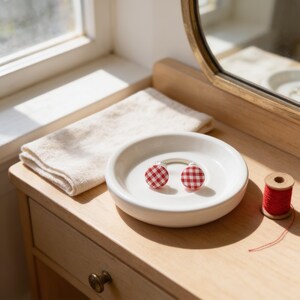 Gingham Plaid Fabric Button Stud Earrings - Preppy Style Gift For Women (Handmade, Lightweight)