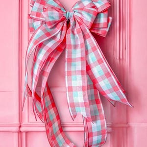 Accroche-porte Pâques à carreaux Buffalo : grand nœud à carreaux pour une décoration printanière et charme de la ferme