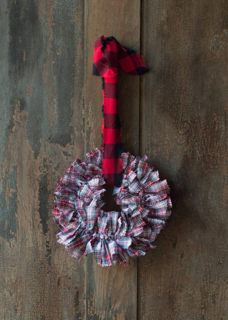 small plaid wreath stewart dress tartan rag wreath rustic farmhouse decor year round wreath plaid farmhouse wreath small window wreath