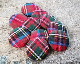 Handcrafted Tartan Christmas Button Lots - Red Plaid DIY Sewing Supplies Scrapbooking Accents