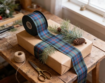 Flower of Scotland Tartan Plaid Ribbon | Red Green Blue Polyester Fabric Trim (27 Yards)