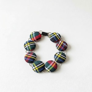 Stewart Clan Bracelet: Black Tartan Plaid (Chunky Silver Link Chain, 7.5in)