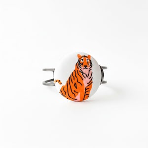 Cincinnati Fan Bracelet: Bold Tiger Print Hinged Bangle with Custom Metal Options