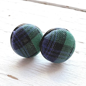Black Watch Tartan Stud Earrings - Scottish Plaid Jewelry Gift for Women