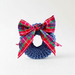 Cottage Plaid Knit, Fraser Tartan Bow Wreath | Wool | 6-Inch Handmade Entryway Mantel Decor