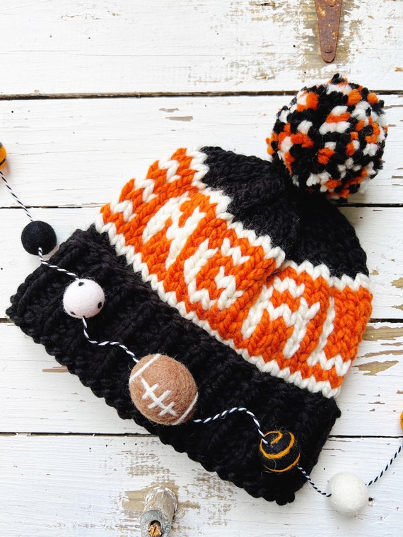 Bengals Chunky Knit Hat Cincinnati Bengals Hand Knitted Hat 