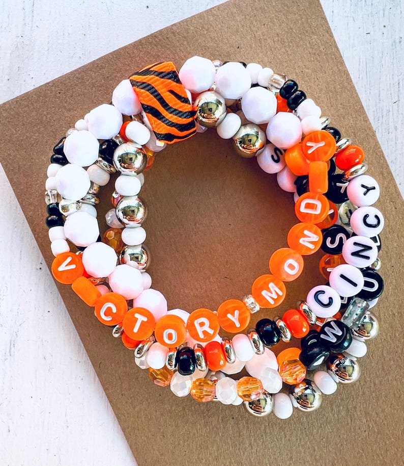 Cincinnati Tiger Football Beaded Bracelets Handcrafted 5piece