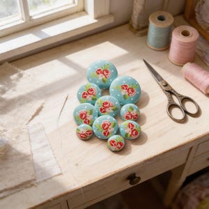 Pink Rose Fabric-Covered Metal Shank Buttons for Crafts and Sewing - 10 Pack