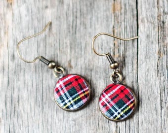 Heritage Highland - Stewart Tartan Plaid Earrings | Lightweight Hypoallergenic Metal | 14Mm Boxed
