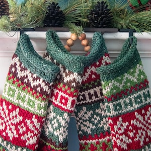 Personalized Chunky Wool Knit Christmas Stocking with Name Tag - Medium-Large Handmade Keepsake Gift