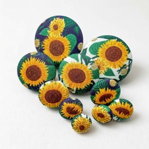 Sunflower Fabric Buttons, Large Floral Print (Set of 10, Navy or White)