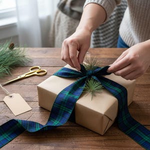 Black Watch Tartan Ribbon: Blue Green Scottish Plaid (27 Yards, Various Widths)