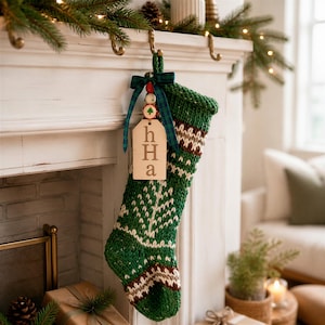 Scandinavian Hand-Knit Christmas Stocking | Personalized Mantle Keepsake | Medium-XL