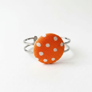Chunky Orange Polka Dot Hinged Bangle | Bronze Artisan Bracelet with Geometric Circle Pattern