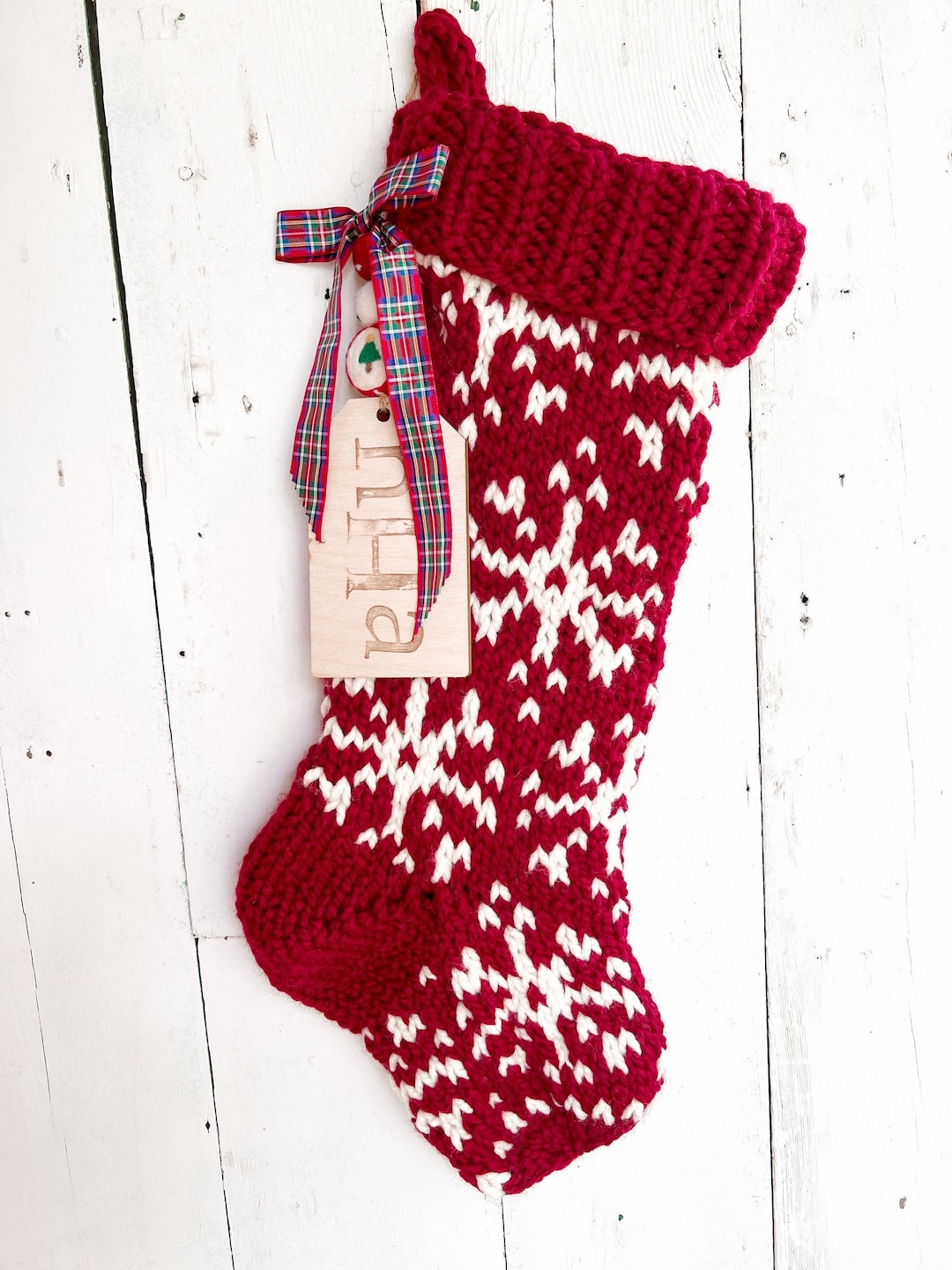 Knit snowflake christmas stockings