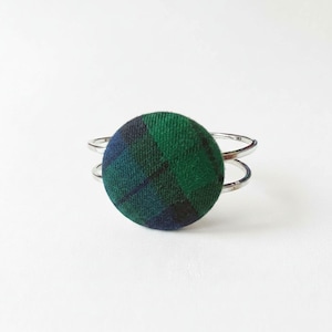 Scottish Black Watch Tartan Hinged Bangle Bracelet - Adjustable Plaid Wristband with Secure Closure