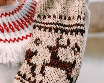 Personalized Reindeer Stockings - Rustic Wool Monogram Heirloom Christmas Stocking, Farmhouse Fireplace Decor