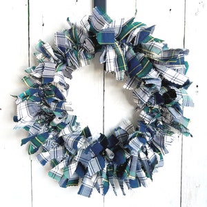 Farmhouse Campbell Dress Tartan Plaid Rag Wreath - Winter or Year Round Front Door Decor