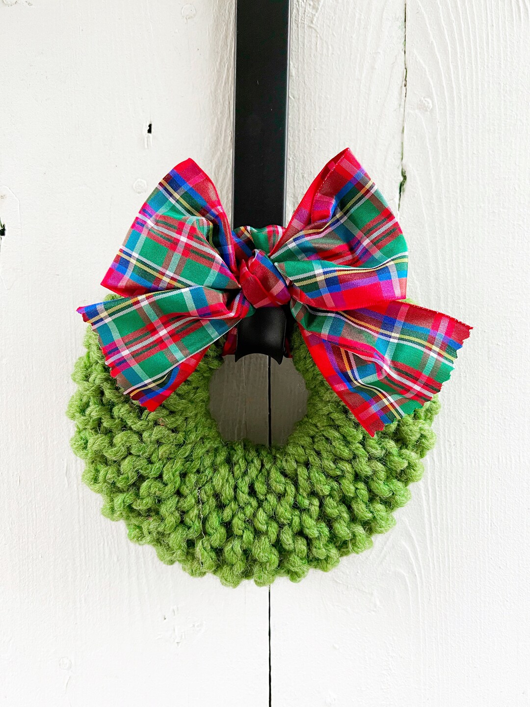 Hand Knitted Wreaths Farmhouse Wreaths Tartan Bow Wreaths Etsy