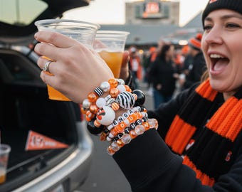 Cincinnati Football Bracelet Set | 7 Stretchy Tiger Colors | Who Dey Game Day Fan Gift