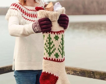 Personalized Chunky Knit Christmas Stocking | Farmhouse Fair Isle Custom Family Fireplace Decor Gift