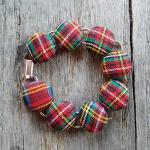 Christmas Tartan Plaid Bracelet - Handmade Chunky Statement Jewelry for Her