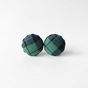 Black Watch Tartan Stud Earrings | Fabric Covered Posts | Scottish Plaid Jewelry Gift