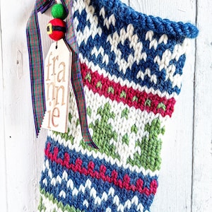 Chunky Knit Christmas Stockings - Personalized Rustic Scandinavian Farmhouse Holiday Decor, Custom Name Tag