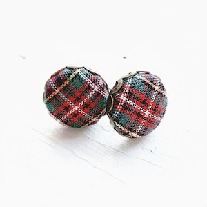 Royal Stewart Tartan Plaid Stud Earrings | Fabric Covered Button Jewelry | Scottish Highland Gift