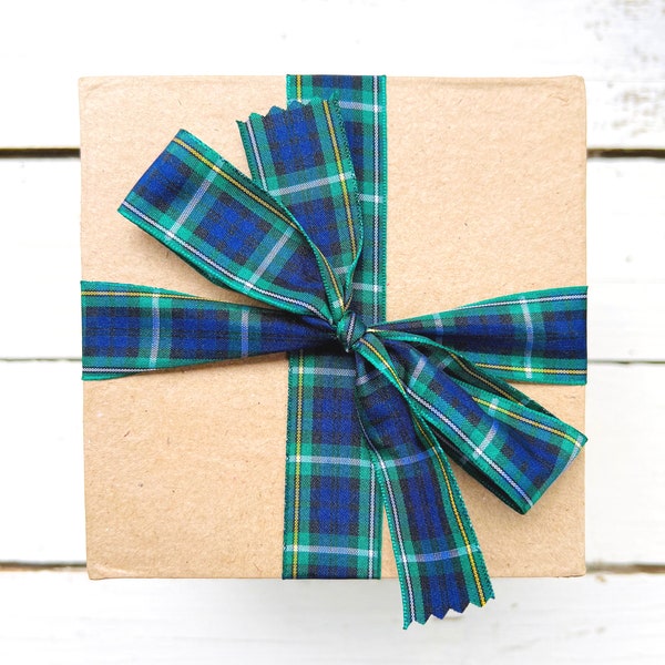 Blue Plaid Ribbon - Width x 5 yds Campbell Tartan Design for Christmas Crafts Hair Bows and Scrapbooking - DIY Supplies